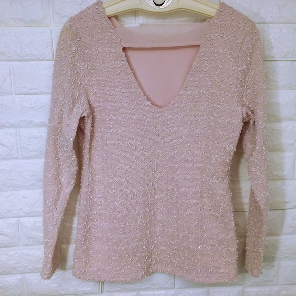Y2K Jennifer Lopez Textured Knobby Knit Top Sequins -M Back Cut-out Blush Pink - Picture 7 of 11